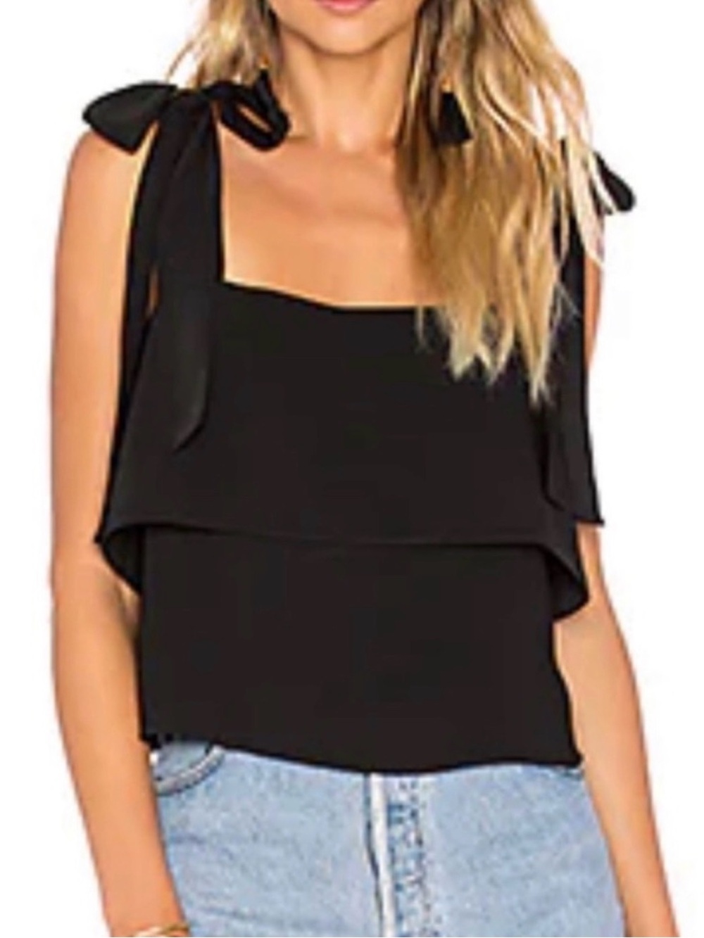 Amanda Uprichard Black Tie-Shoulder Blouse